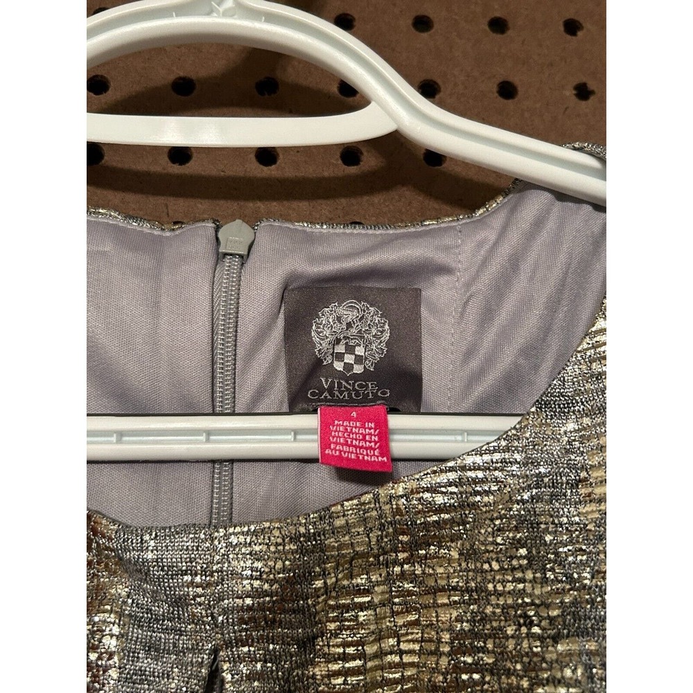Vince Camuto Women's Gold Silver Metallic Tie Shift Dress Size 4 NWT $180 - Picture 5 of 8